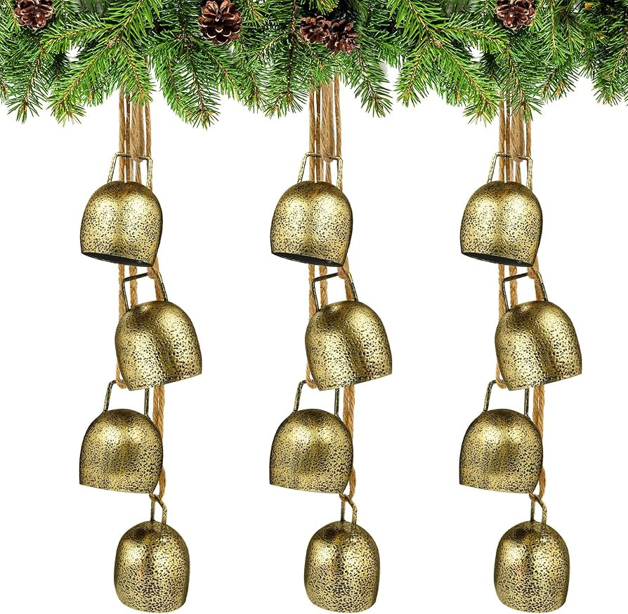 Fovths 3 Sets Christmas Cow Bells Rustic Metal Hanging Bells 4 Harmony Wind Chimes Bells Xmas Iro... | Amazon (US)