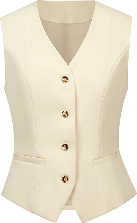 V VOCNI Women's Fully Lined 4 Button V-Neck Economy Dressy Suit Vest Waistcoat | Amazon (US)