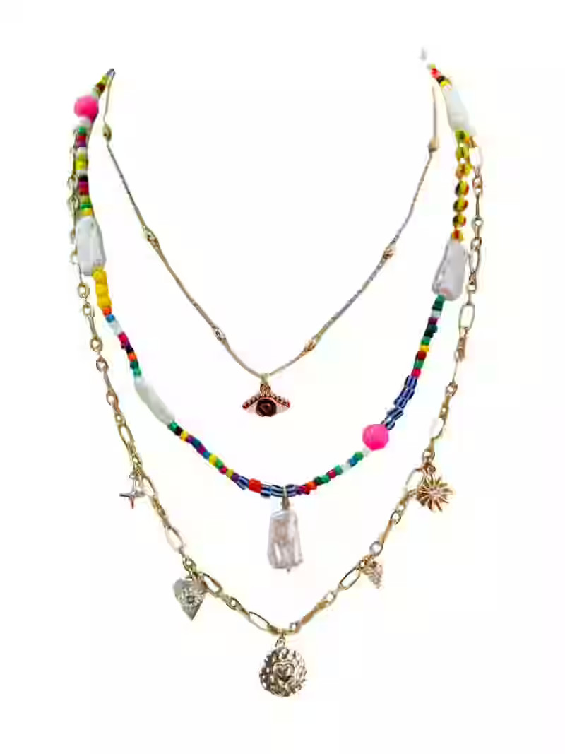 No Boundaries Multi Color Beaded with Evil Eye Gold Plated Necklace for Female Adults and Teens, ... | Walmart (US)