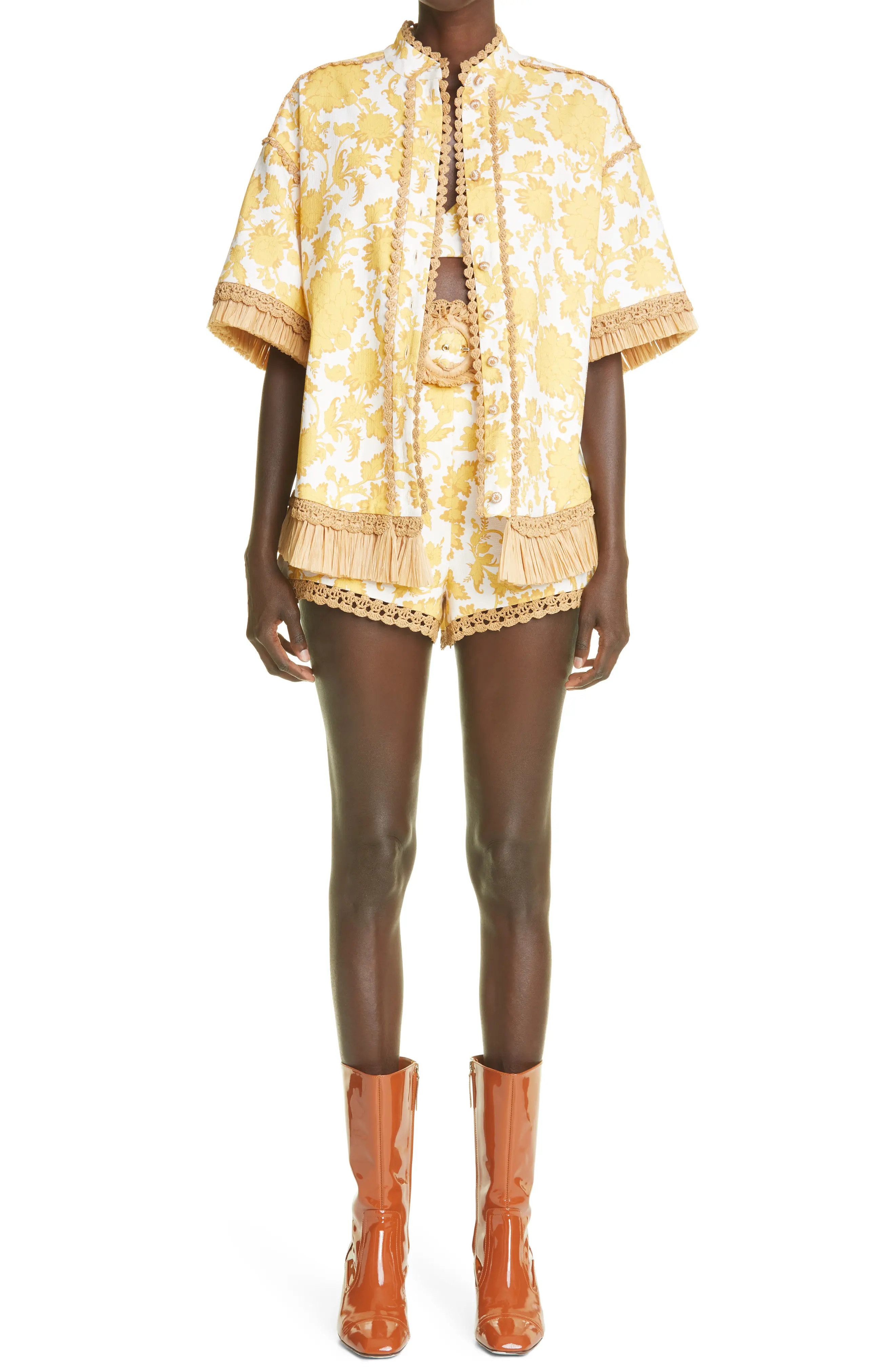 Zimmermann Postcard Floral Print High Waist Cotton Shorts in Yellow Tonal Floral at Nordstrom, Size  | Nordstrom