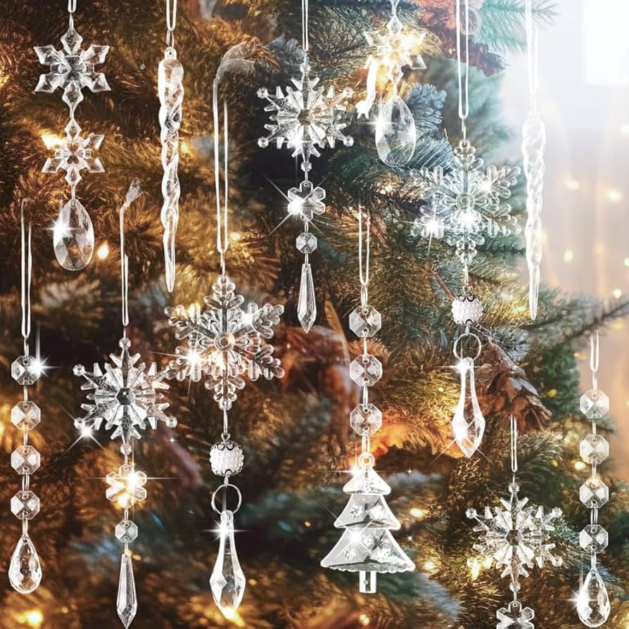 Lanpn 26PCS Christmas Ornaments Crystal Christmas Tree Decoration, Hanging Clear Acrylic Snowflak... | Amazon (US)