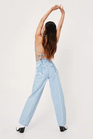 Petite Star Design High Waisted Jeans | Nasty Gal (US)