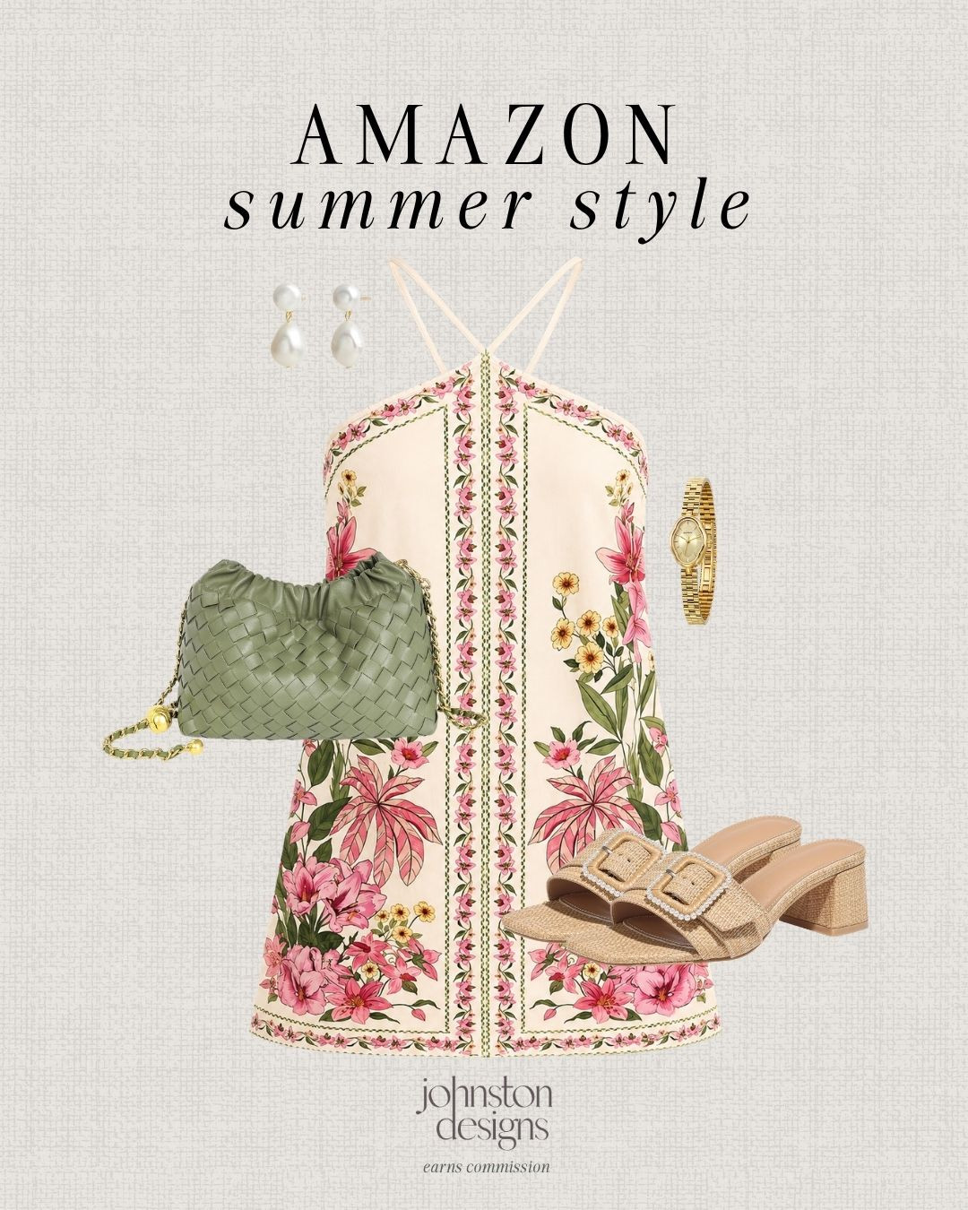 Amazon summer style with a floral mini dress, woven heels and pretty green accessories. 🌸

Amazon summer dress, floral mini dress, halter dress outfit, green woven bag, raffia block heels, pearl earrings, gold watch, feminine summer style, vacation dress idea, wedding guest outfit inspo, brunch outfit, warm weather look, affordable Amazon fashion, chic floral dress, summer date night outfit 

 #LTKootd #LTKSeasonal