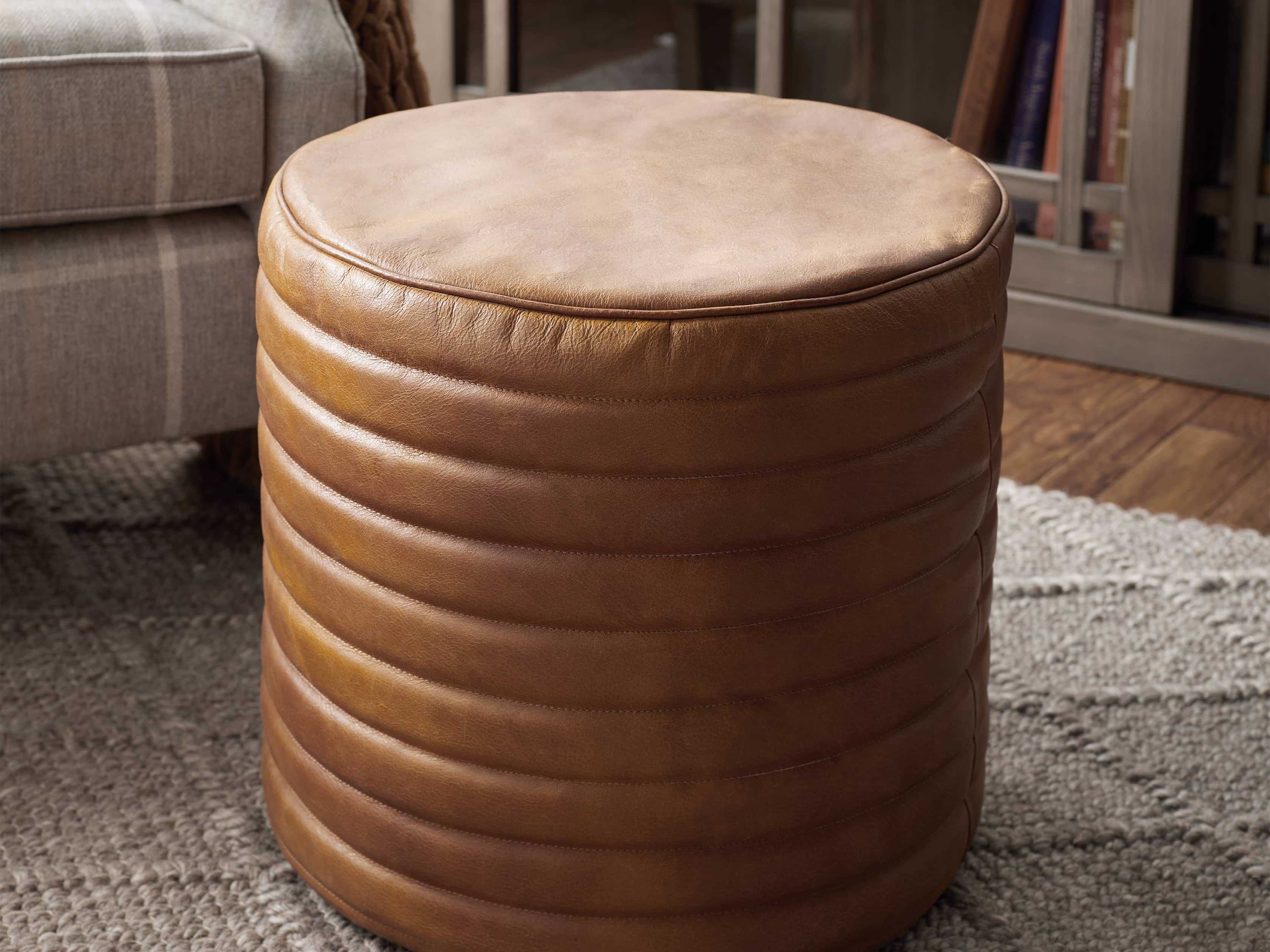 Round Channel Leather Pouf | Arhaus