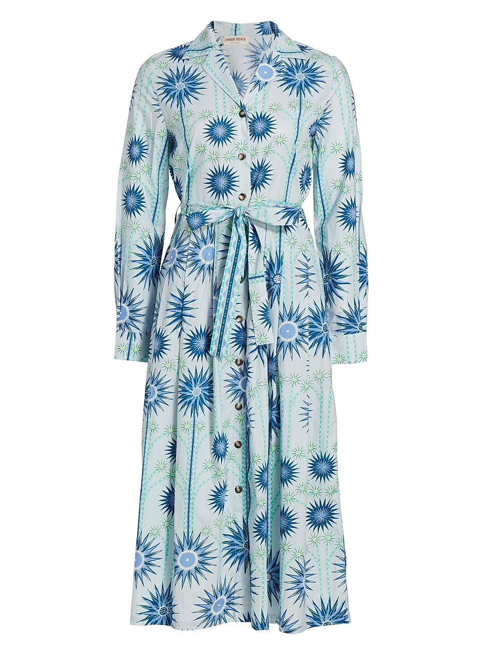 Women's Serena Sea U Printed Belted Cotton Midi-Dress - Blue - Size 14 | Saks Fifth Avenue