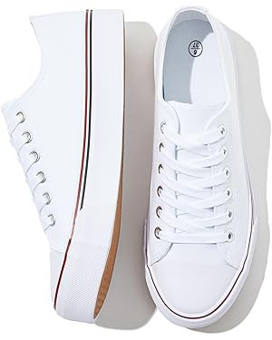 FRACORA Womens White Black Canvas Sneakers Low Top Canvas Shoes for Women Tennis Shoes | Amazon (US)