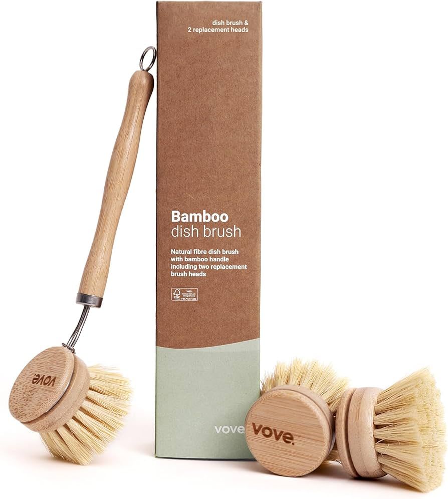 Vove | Bamboo Dish Brush | Long Lasting Brush with 3 Replacement Heads | Natural Bristle | Eco-Fr... | Amazon (US)