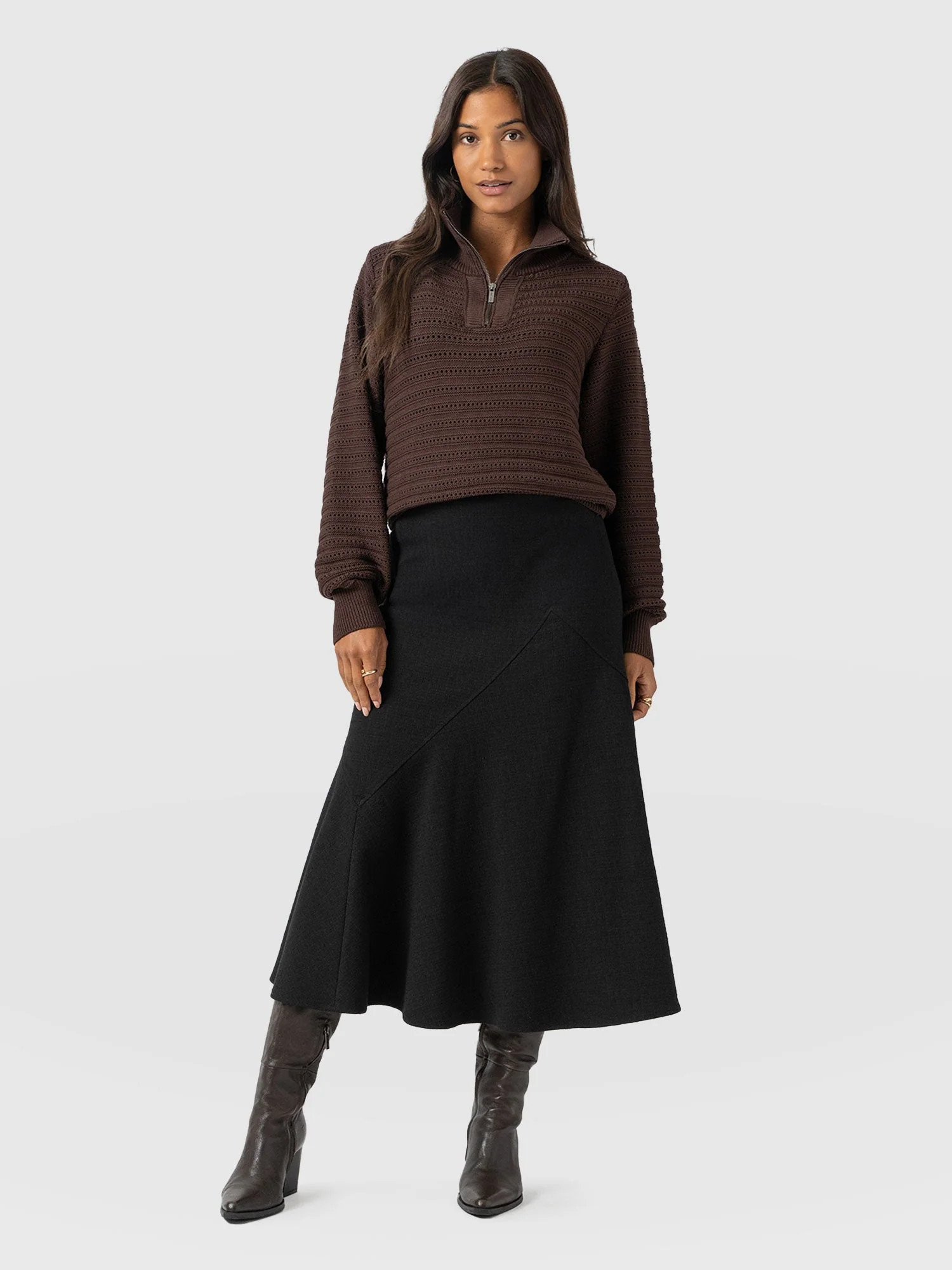 Piper Panelled Skirt  - Black Boucle | Saint + Sofia
