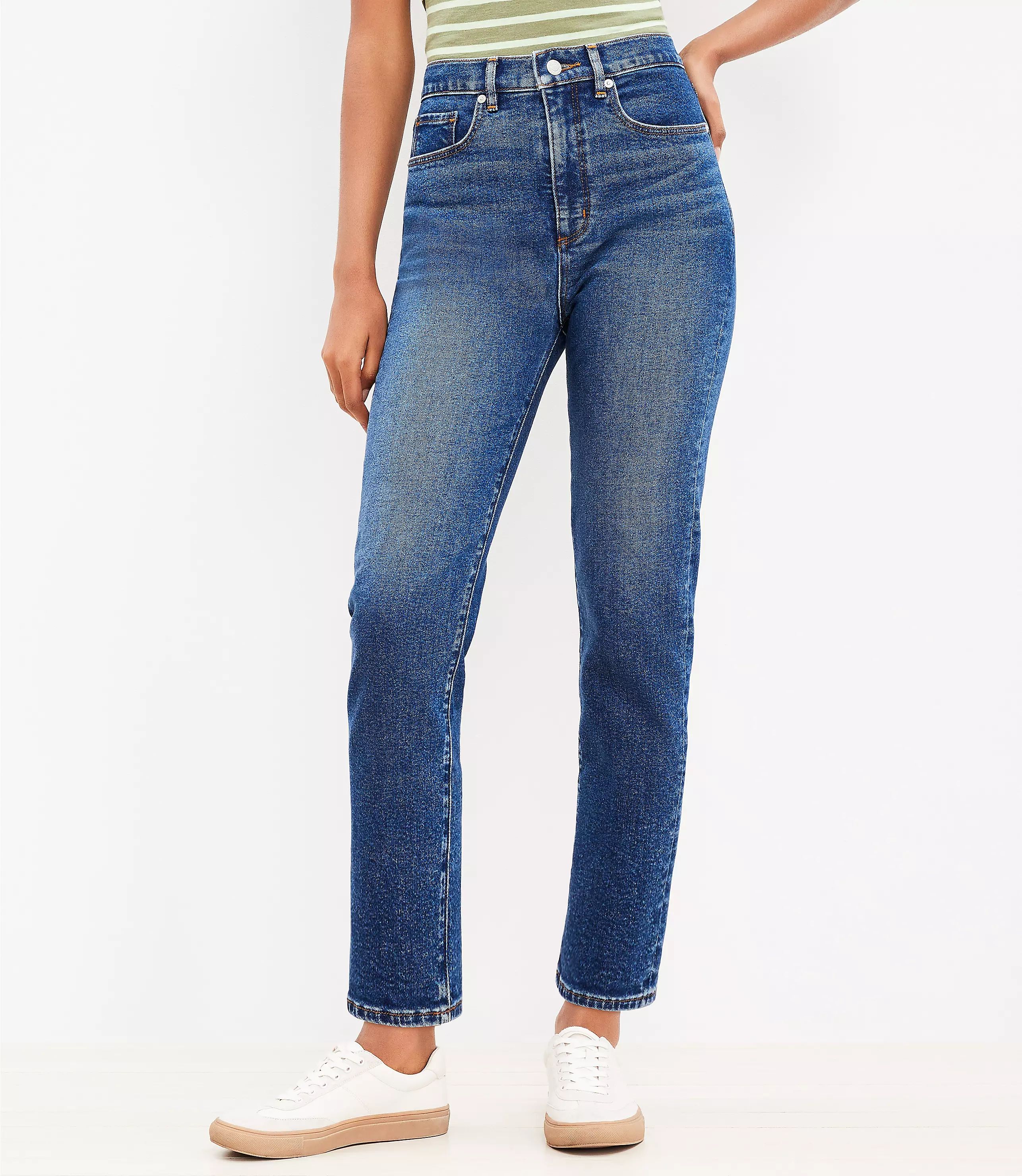 High Rise Slim Jeans in Dark Wash | LOFT