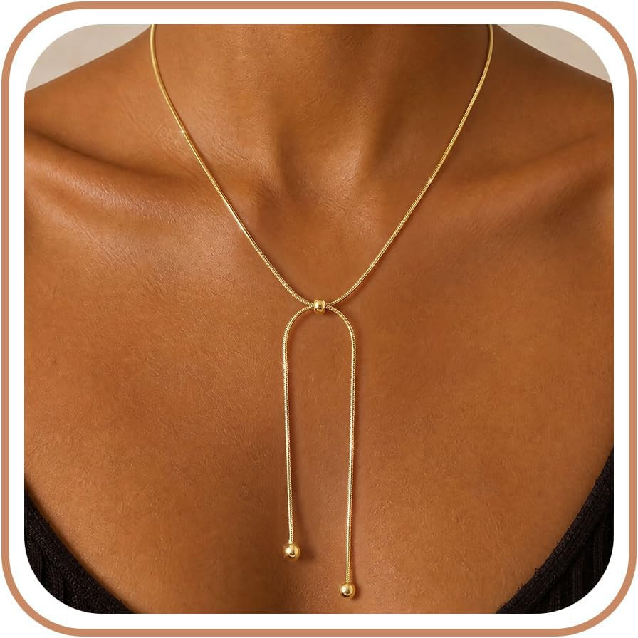 Lariat Gold Silver Necklace for Women Long Chunky Y Drop Necklaces | Amazon (US)