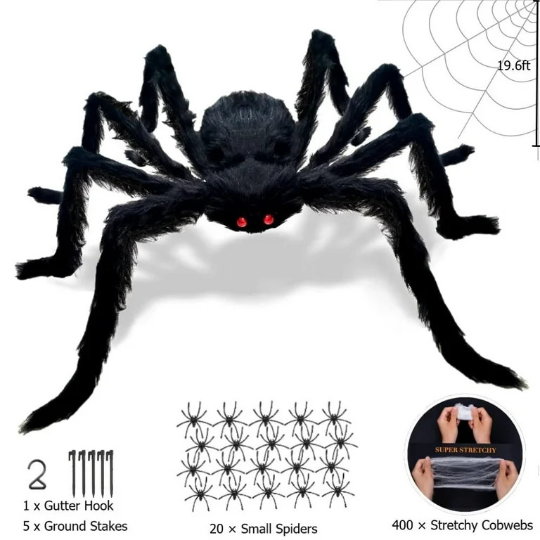 Halloween Spider Decorations Set 5ft Giant Spider 16.4ft Spider Webs 20 Small Spiders Cotton Wool... | Walmart (US)