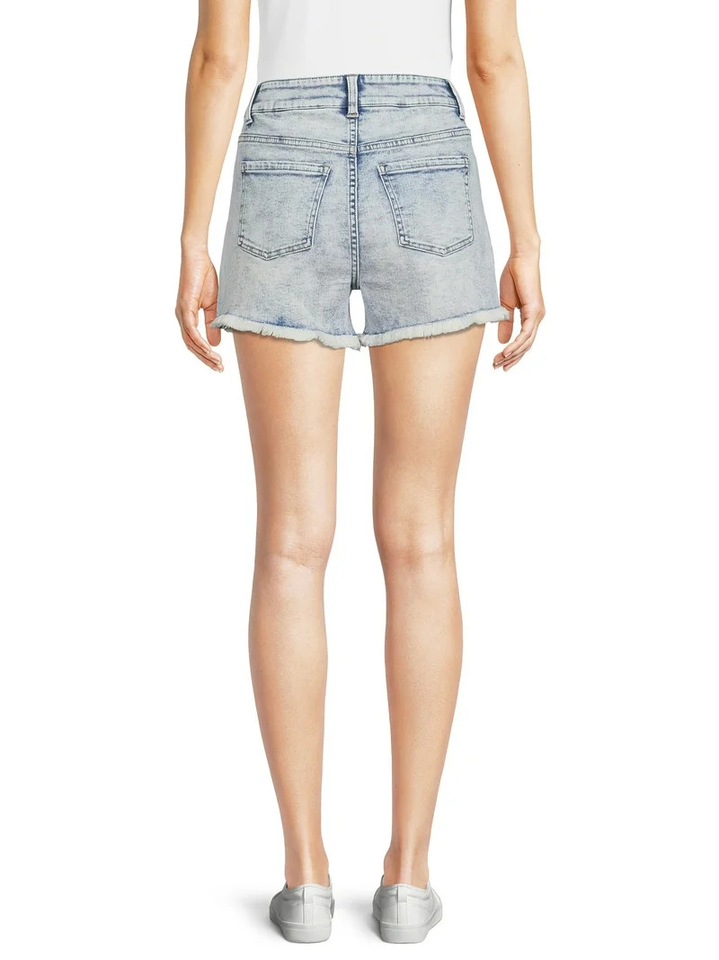 Time and Tru Women's High Rise Frayed Hem Denim Short | Walmart (US)