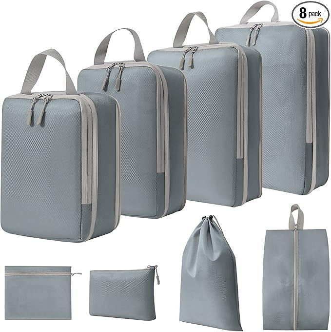 WOOMADA Compression Packing Cubes for Suitcases Travel Essentials 8 Set Expandable Travel Bags Or... | Amazon (US)