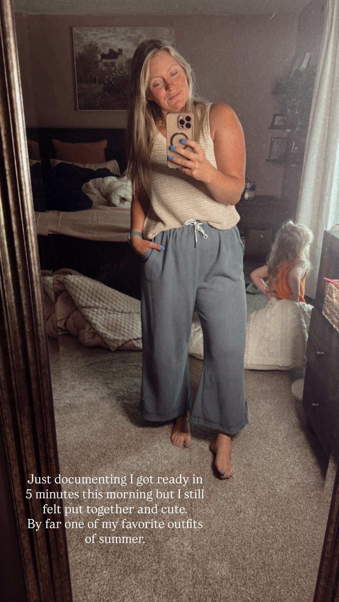 If you’re a midsize mama looking for casual summer outfits that are cute and comfy… this is it! 🙌
These wide-leg lounge pants are lightweight, breezy, and perfect for chasing kiddos or running errands. Paired with an easy knit tank for that effortless, put-together look—even on busy mornings.

✨ Outfit Details:

Drawstring wide-leg pants (hello, comfy summer pants!)
Neutral knit tank top (perfect for layering or solo wear)
Barefoot, because #MomLife 😂
This has become one of my go-to summer outfits for moms on the go, especially for those 5-minute-get-ready mornings.

🔗 Linking everything on LTK under:
#midsizemomstyle #summeroutfitideas #5minuteoutfit #midsizefashion #momstyle #everydaycasual #affordablefashion #amazonfinds #targetstyle #loungewearlook #midsizesummeroutfits #momoutfitinspo #quickgetready #easyoutfitideas #realmomstyle

#LTKMidsize
