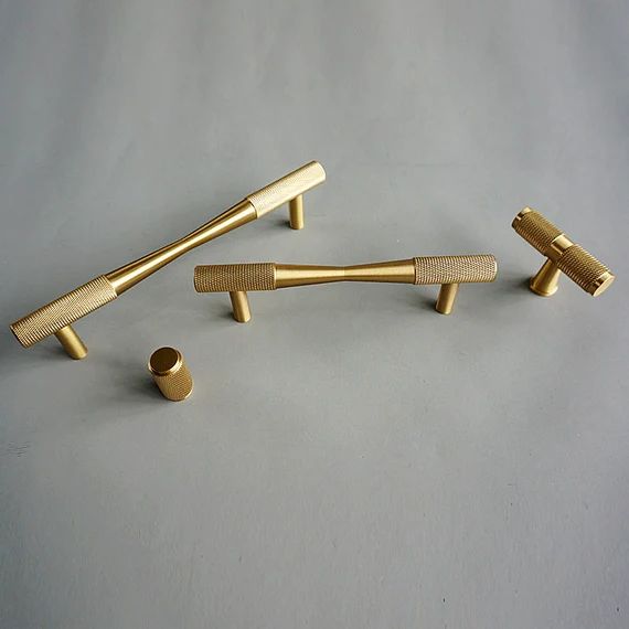 Modern Brass Bar Pulls T Cabinet Door Knobs Knurling Drawer | Etsy | Etsy (US)