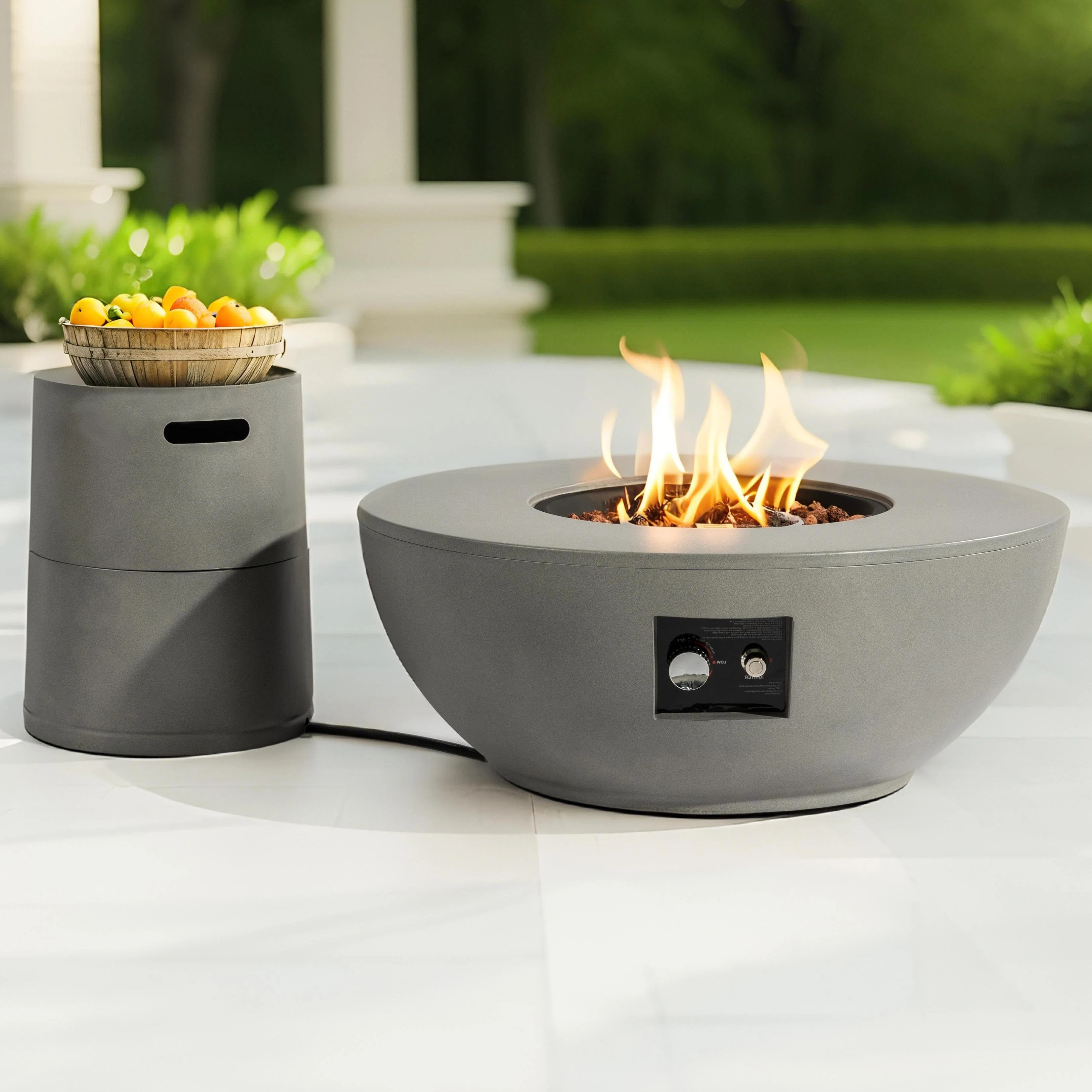 15" H x 37” W 2-Pieces Round Outdoor Gas Fire Pit Table Set with Hidden Round Gas Tank Holder a... | Wayfair North America