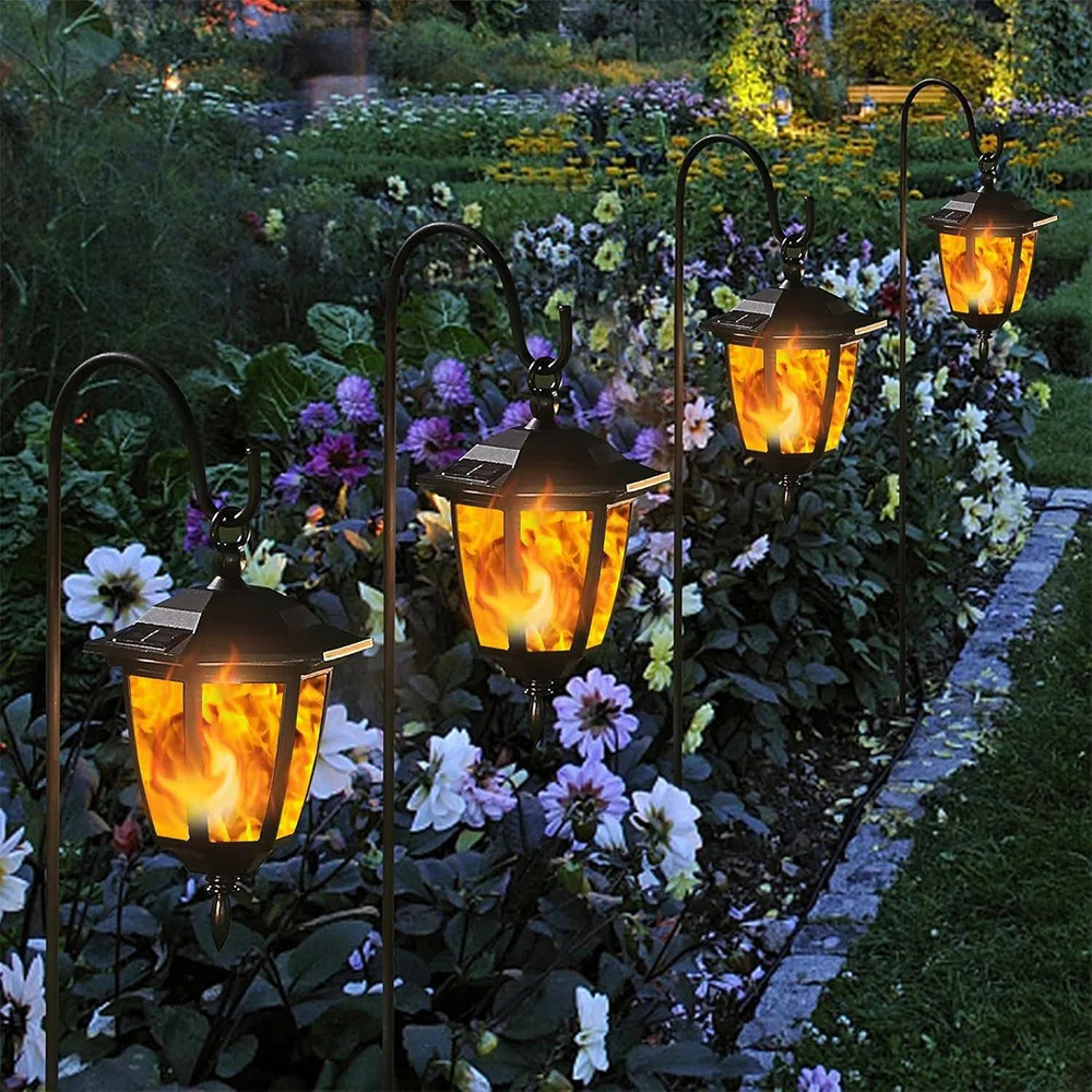 Ophelia & Co. 6 Pack Solar Flame Hanging Lights Outdoor, Solar Flickering Flame LED Garden Lanter... | Wayfair North America