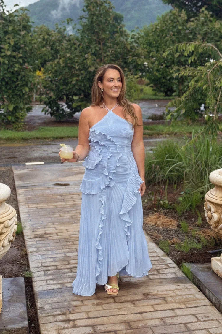 Capri Sky Blue Ruffle Maxi Dress | Confête