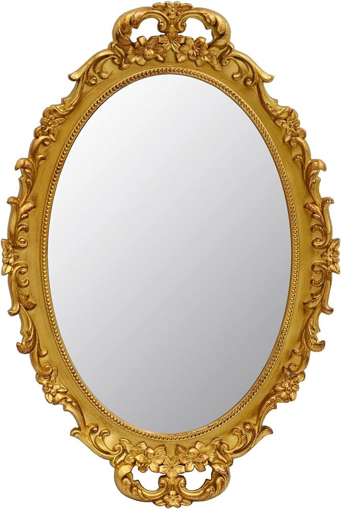 Vintage Decorative Gold Framed Mirror, Small Oval Wall Hanging Mirror - 9.6" W x 14.3" L (Gold) | Amazon (US)