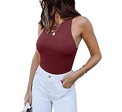 REORIA Women’s Sexy Sleeveless Racer Back Halter Neck Bodysuit Tank Tops | Amazon (US)