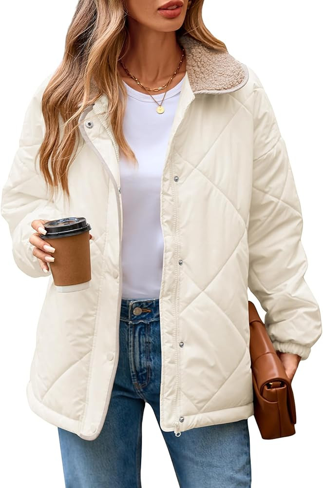 Naggoo Women's Winter Long Sleeve Quilted Jackets Zip Snap Button Down Puffer Jacket Padded Coat ... | Amazon (US)