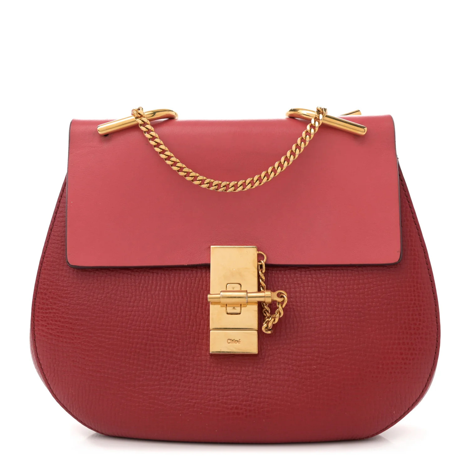 Grained Calfskin Lambskin Bi-Color Drew Shoulder Bag Red | FASHIONPHILE (US)
