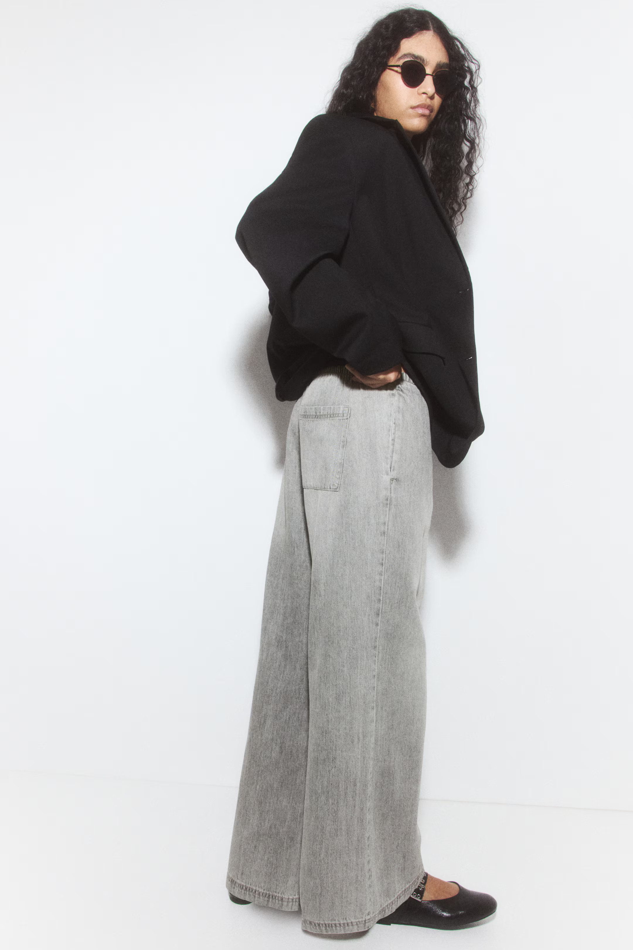Denim drawstring trousers - Light grey - Ladies | H&M GB | H&M (UK, MY, IN, SG, PH, TW, HK)