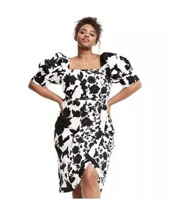 Christopher John Rogers Target Floral Puff Sleeve Faux Wrap Dress Black White 12  | eBay | eBay US