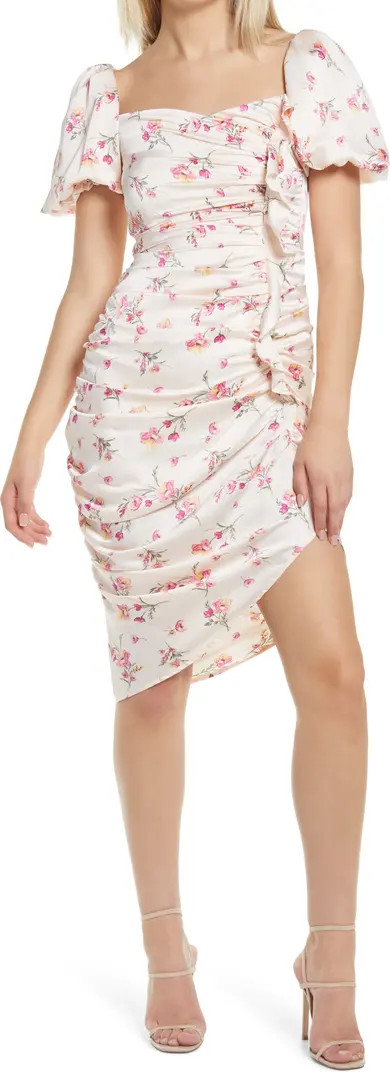 Ruched & Ruffled Puff Sleeve Asymmetric Dress | Nordstrom