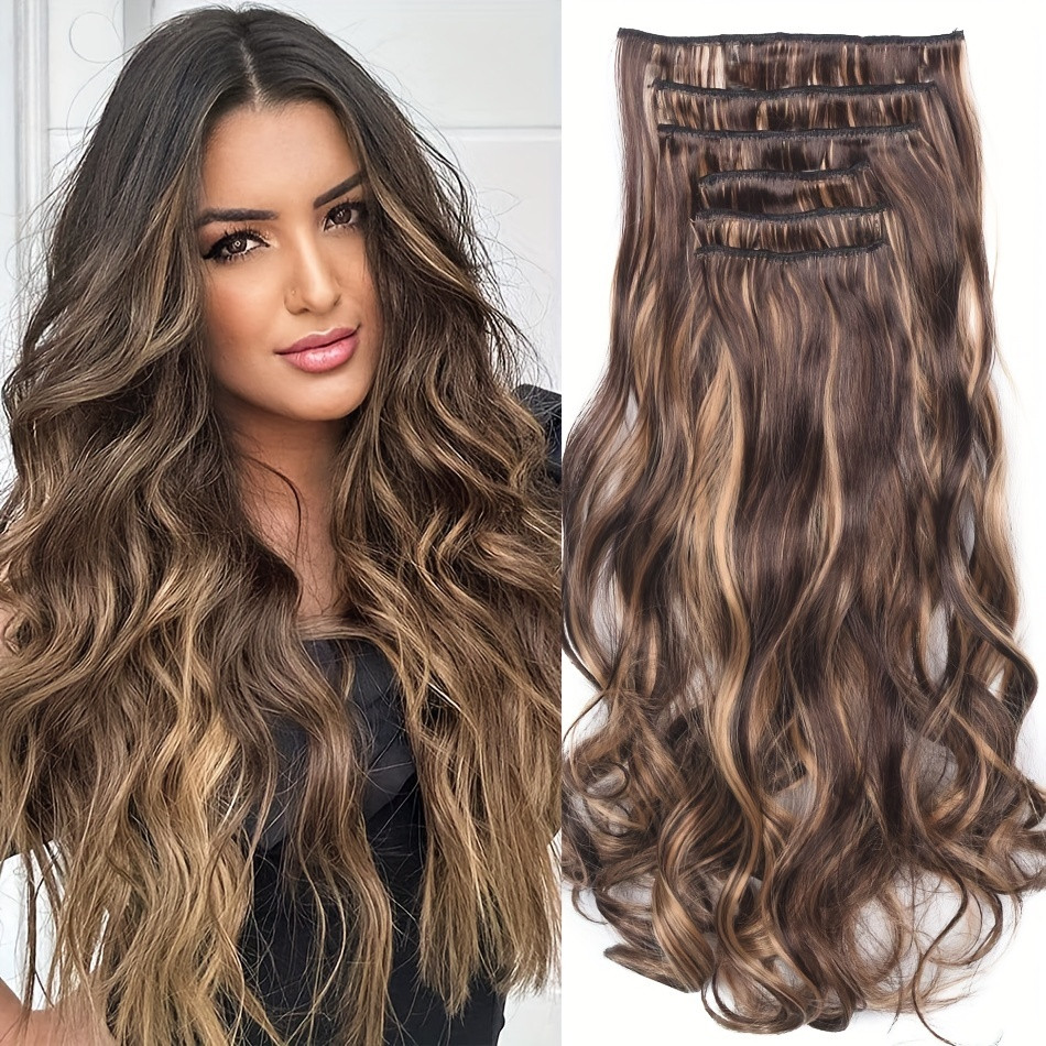 Multiple Colour Clip In Body Wave Hair Extensions 22 Inch 6pcs Double Weft Synthetic Heat Resista... | Temu Affiliate Program