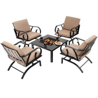 Costway 5pcs Metal Patio Conversation Set Outdoor Rocking Chairs 4-in-1 Fire Pit Table Heavy-Duty... | The Home Depot