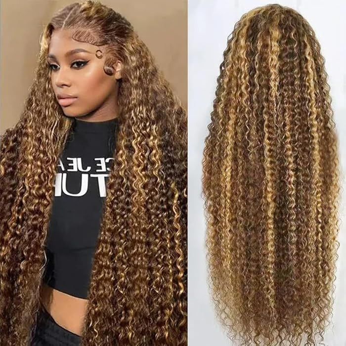 30inch Highlight Ombre Lace Front Wig Human Hair 13x6 HD Honey Blonde 4/27 Deep Wave Lace Frontal... | Amazon (US)
