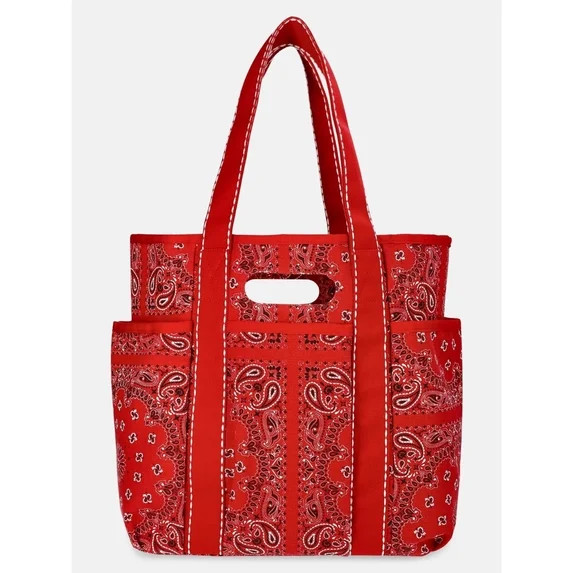 Women's Americana Cut Out Tote Bag, Red Bandana Print Shoulder, Large Capacity Durable Handbag fo... | Walmart (US)
