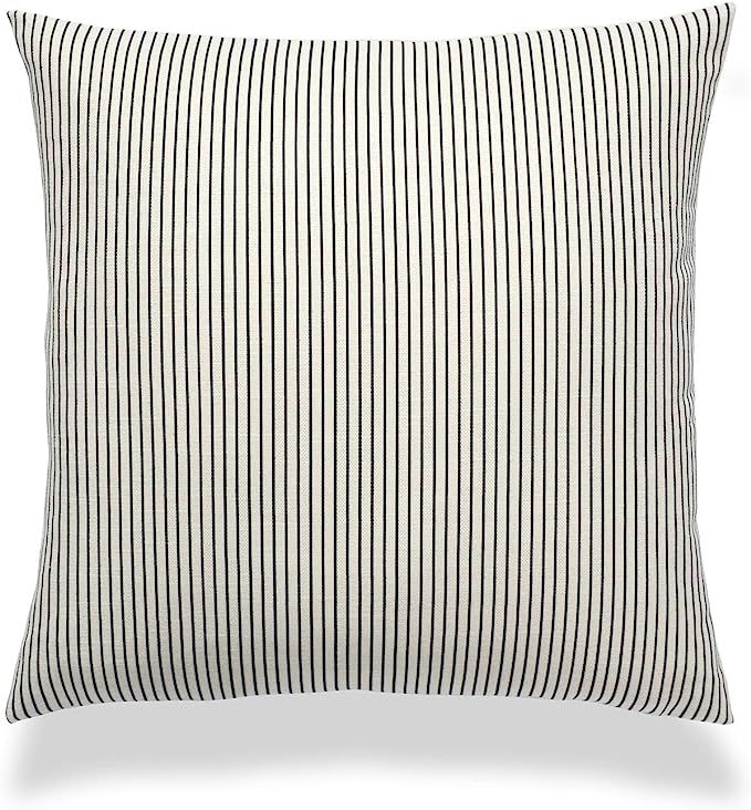 Neutral Throw Pillow Cover, Ticking Stripes, Black Beige, 18"x18" | Amazon (US)