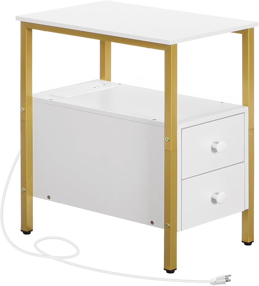 HOOBRO End Table with Charging Station, Narrow Side Table with 2 Drawer & USB Port & Power Outlet... | Amazon (US)