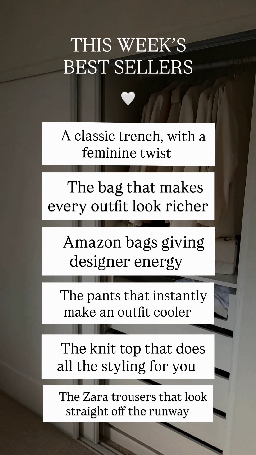 THIS WEEK’S BEST SELLERS 🤎 The pieces you loved and shopped the most this week! From chic Zara trousers and statement dresses to elevated fall accessories, these are the fashion finds worth adding to your wardrobe. Think polished silhouettes, rich textures, versatile neutrals, and pieces that make everyday outfits look instantly more expensive.

Featuring Zara barrel pants, pleated balloon trousers, a belted knit top, peplum trench coat, midi denim dress, animal print maxi dress, white faux leather dress, Toteme T-Lock suede bag + designer-inspired Amazon bags.

Bra 32C (81 cm) | Waist 26” (66 cm) | Hips 38” (96.5 cm) | Height 5’7” (170 cm)

#ZaraFinds #FallFashion #LTKFashion #FallOutfits