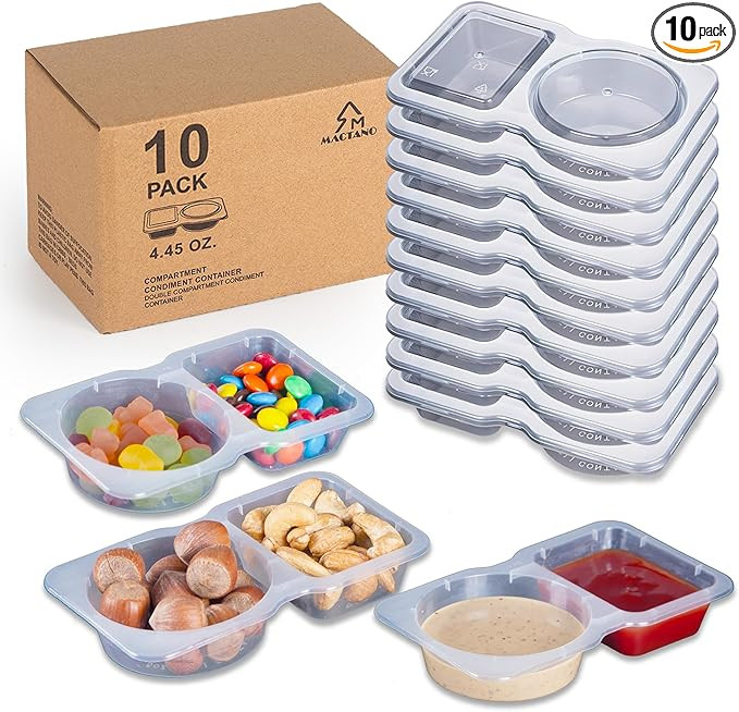 10 Sets Condiment Container with Lid, Disposable Double Compartment Plastic Container for Sauce S... | Amazon (US)