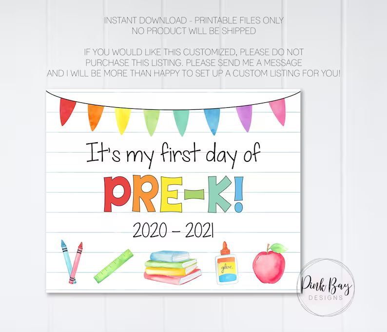 First Day Of PreK Sign, First Day Of School Sign, Instant Download, Back To School, First Day Of ... | Etsy ROW