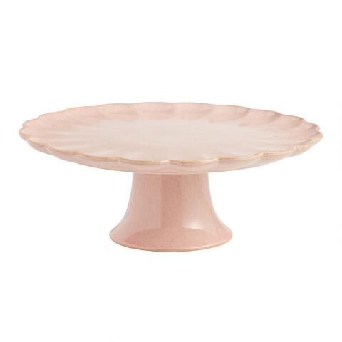 Pink Speckled Scallop Rim Cake Stand | World Market