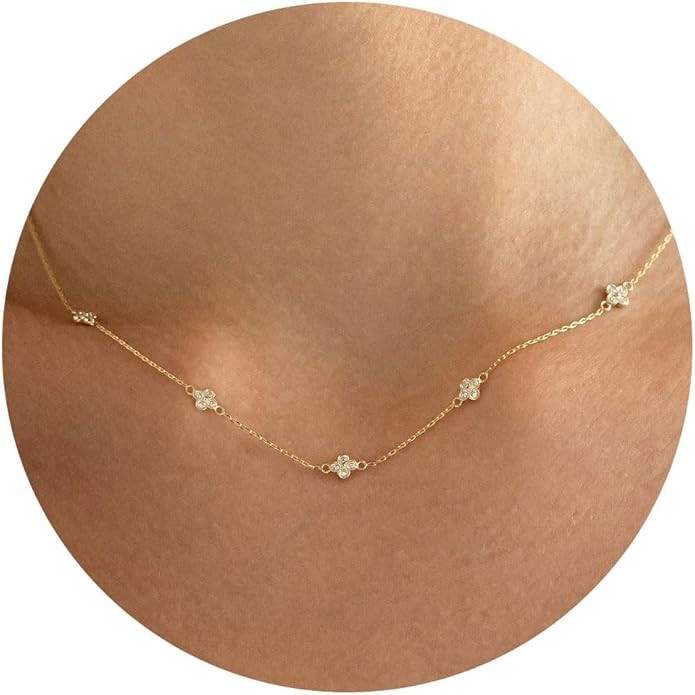 VRIUA Necklaces for Women - 14K Gold/Silver Plated Dainty Chain Necklace with Five Charms: Diamon... | Amazon (US)