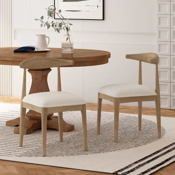 Noble House Cotterell Fabric and Wood Dining Chairs, Set of 2, Ivory Boucle and Light Ash | Walmart (US)