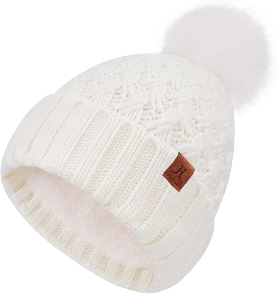 FZ FANTASTIC ZONE Winter Beanie Hats for Women with Fleece Lined Knitted Warm Womens Pom Pom Hat ... | Amazon (US)