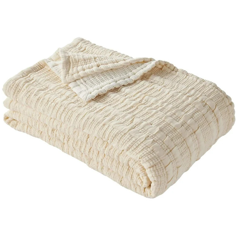 Better Homes & Gardens Luxury Gauze Reversable Cotton Polyester Bed Blanket, Papyrus Beige, Full/... | Walmart (US)