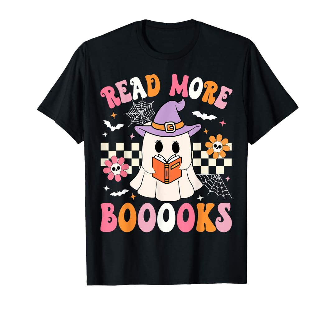 Groovy Booooks Ghost Read More Books Funny Teacher Halloween T-Shirt | Amazon (US)