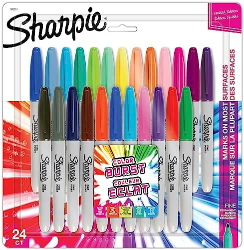 Sharpie Permanent Markers, Color Burst Limited Edition, Fine Point, Assorted, 24 Count | Amazon (US)