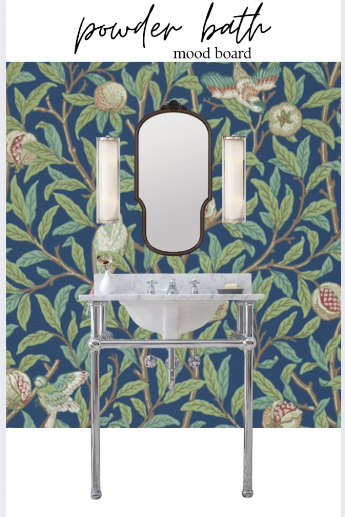 Powder bath mood board. Moody powder bath. Floral wallpaper. 

#LTKSaleAlert #LTKHome #LTKU