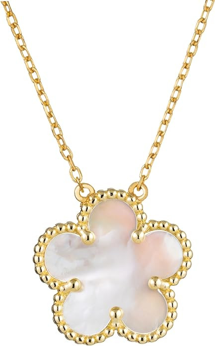 925 Sterling Silver 14K Yellow Gold Plated Hawaiian Plumeria Clover Flower Motif Beaded Necklace ... | Amazon (US)