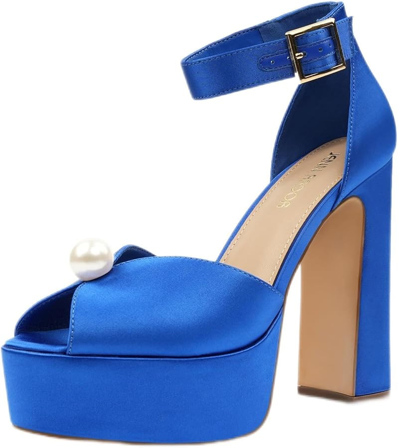 JENN ARDOR Womens Open Toe Pearl Platform Heels for Women Chunky Buckle Ankle Strap Wedding Heele... | Amazon (US)