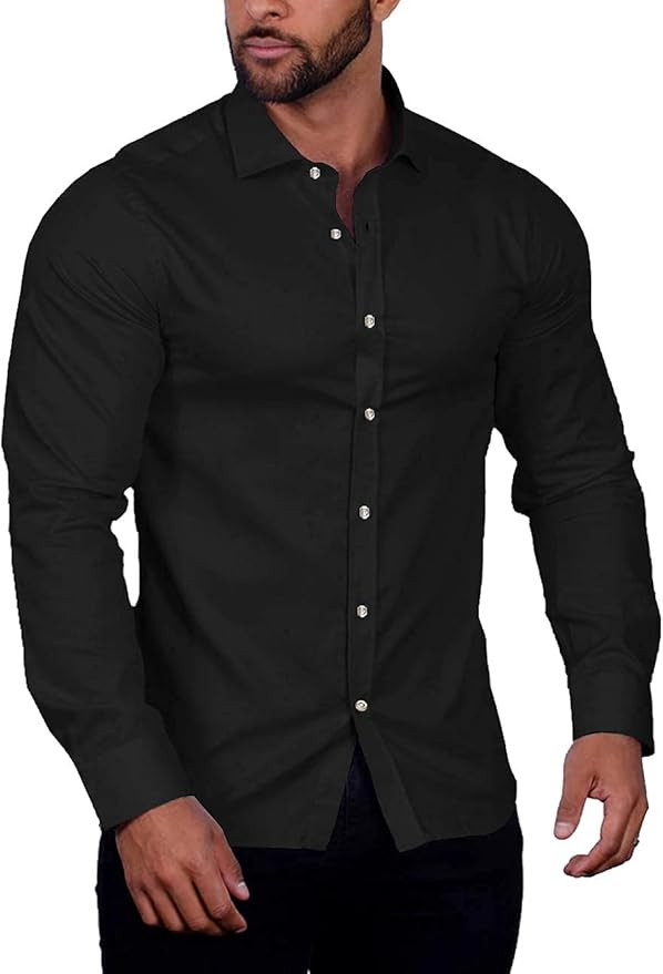 COOFANDY Men's Muscle Fit Dress Shirts Wrinkle-Free Long Sleeve Casual Button Down Shirt | Amazon (US)