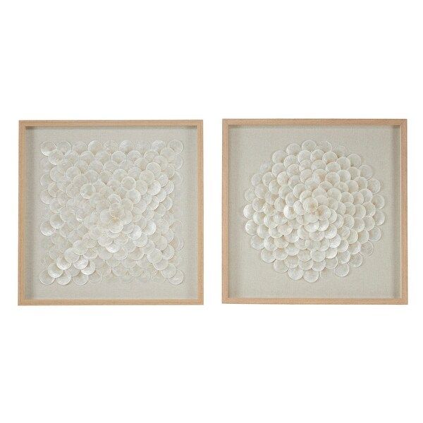 23.5" Square Natural and White Shell Shadow Boxes Coastal Wall Art Set of 2 - 24 x 1 x 24 | Bed Bath & Beyond